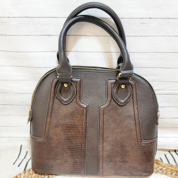 👜 MIZTIQUE 2 TONE BROWN FAUX LEATHER SATCHEL BAG - Picture 1 of 7